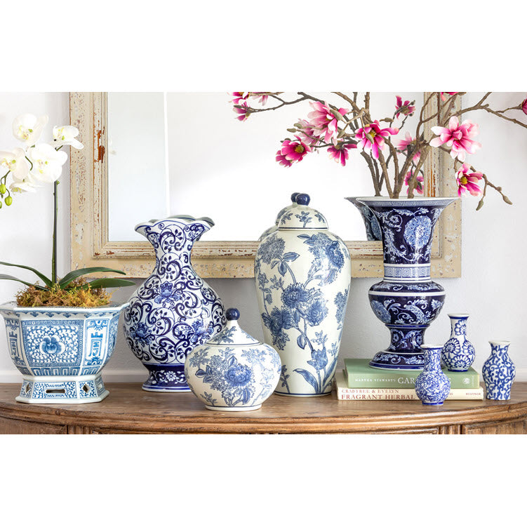 Chinoiserie Porcelain Vine Petite Vases Set/6