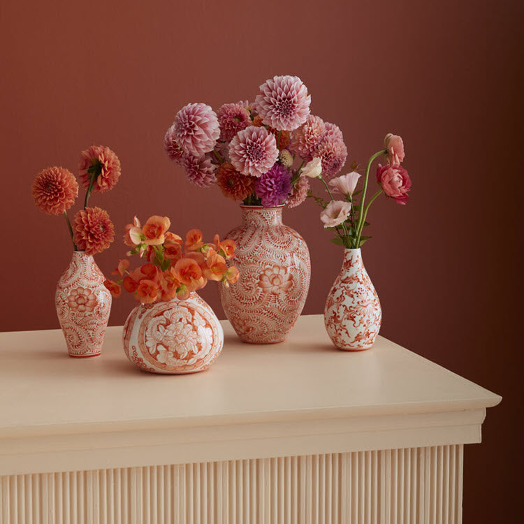 Eleanor Chinoiserie Budvase Coral 7"