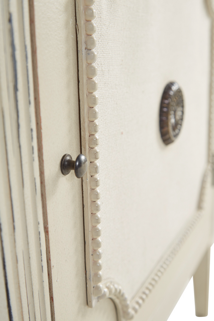 Linen and Beaded Front End Table/Nightstand
