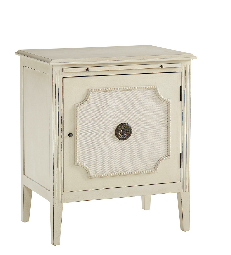 Linen and Beaded Front End Table/Nightstand