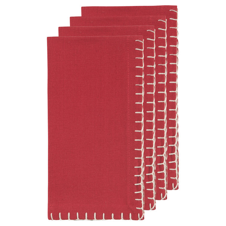 Red Blanket Stitch Napkins Set/4