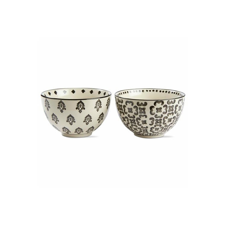 Henna Hand Stamped Stoneware Bowls Set/2