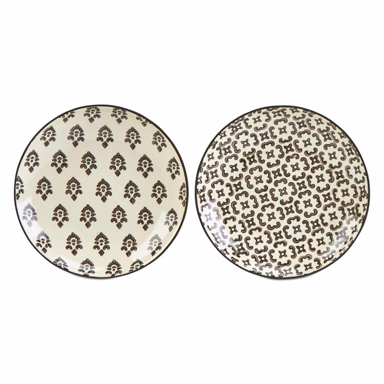 Henna Hand Stamped Stoneware Plates Set/2