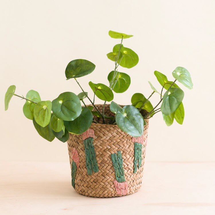 Cactus Embroidered Soft Seagrass Planter Basket