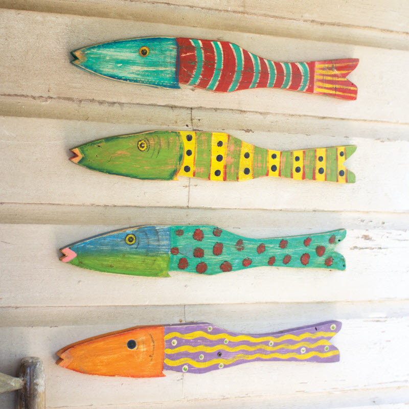 Recycled Wood Folk Art Fish Set/4