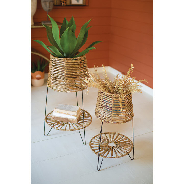 Seagrass and Iron Plant Stands Set/2