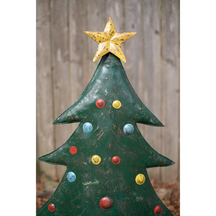 Hand Hammered Metal Christmas Tree Yard Stakes Set/2