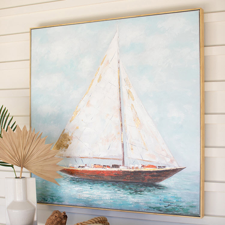 Framed Sailboat Oil Painting