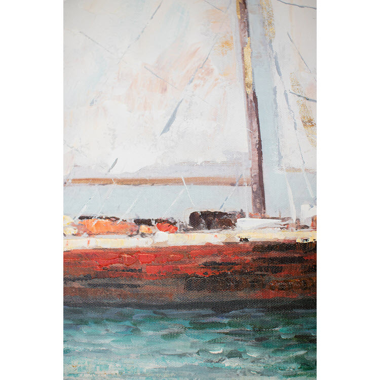 Framed Sailboat Oil Painting