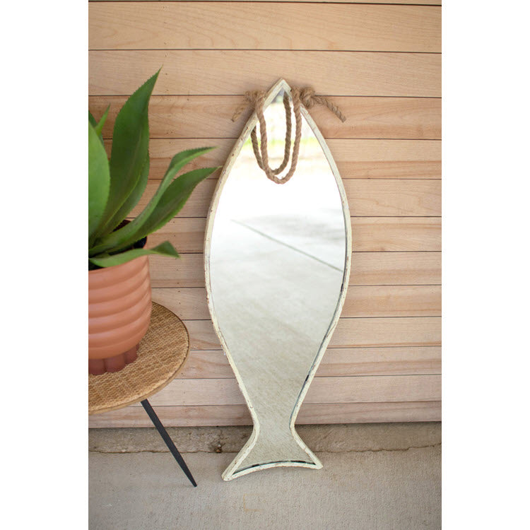 Vertical Fish Mirror with Rope Hanger