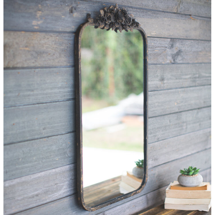 Rectangle Metal Mirror with Flower Details