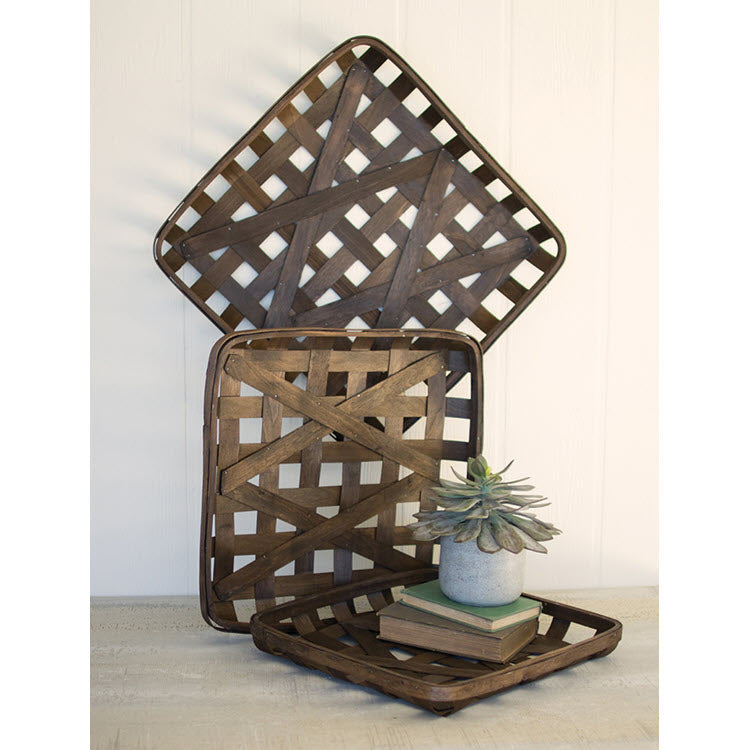 Dark Brown Square Woven Split Wood Baskets Set/3