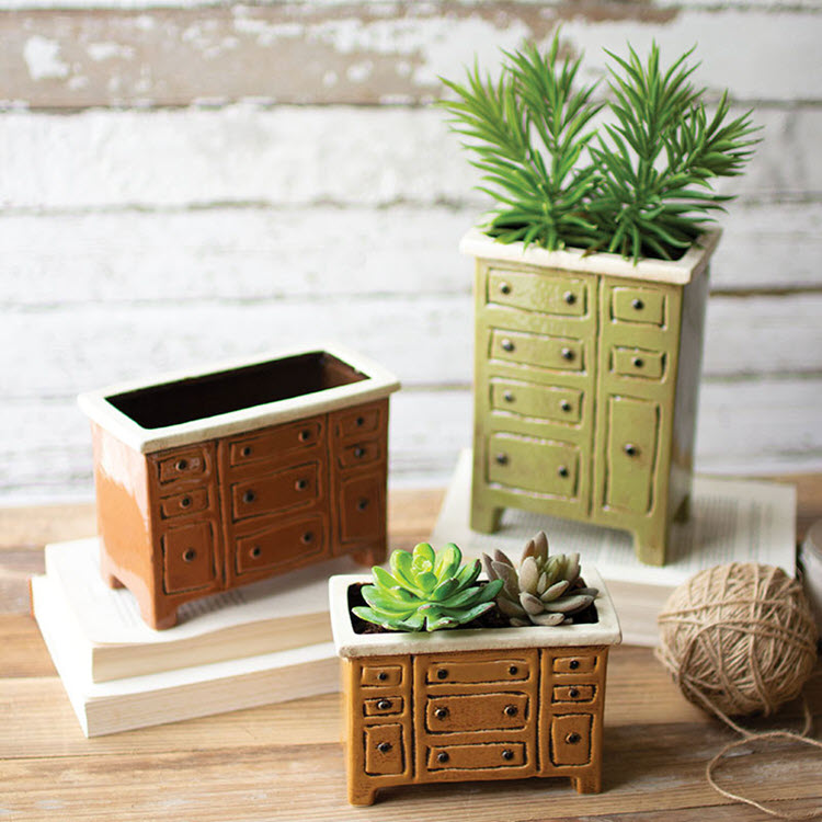 Ceramic Chest of Drawers Planters Set/3