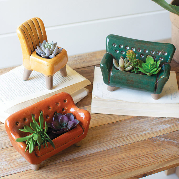 Kalalou Ceramic Sofa Chair Planters Set 3 A Colorful Farmhouse