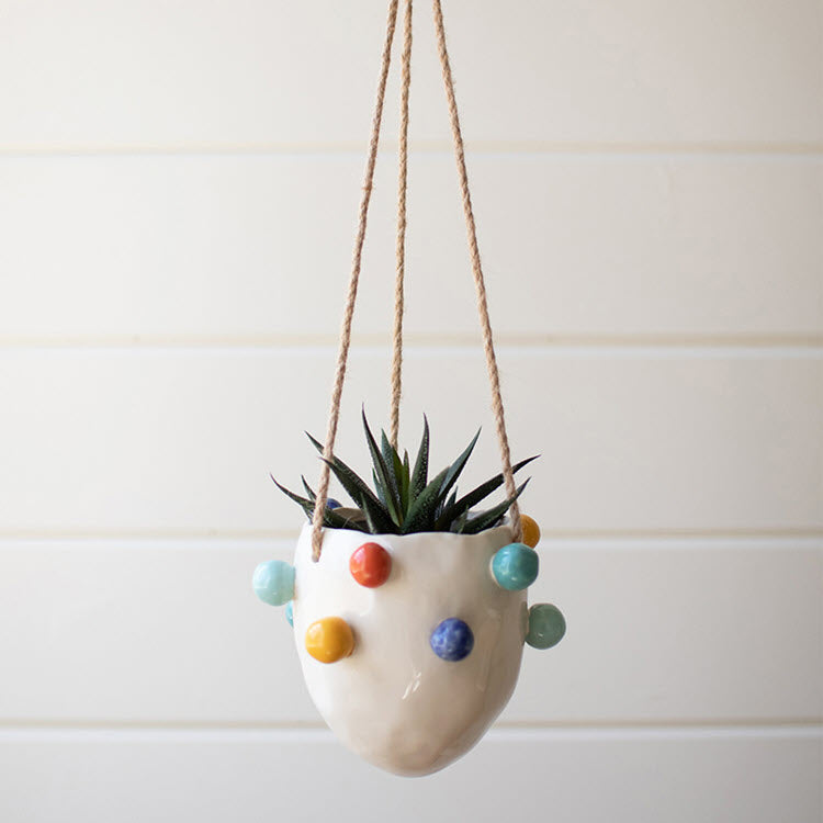 Ceramic Hanging Planter With Colorful Bubbles