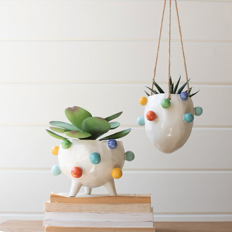 Ceramic Hanging Planter With Colorful Bubbles