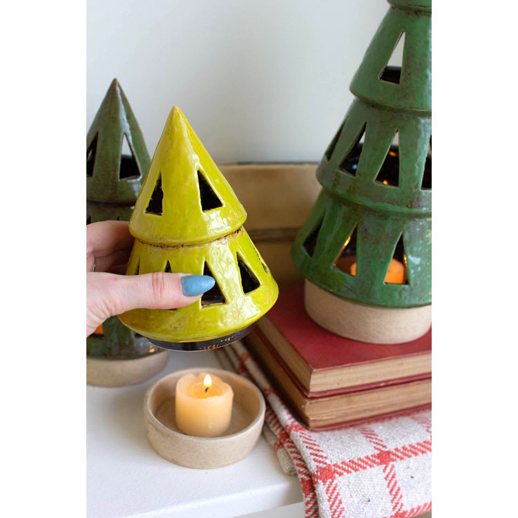 Ceramic Christmas Tree Lanterns Set/3