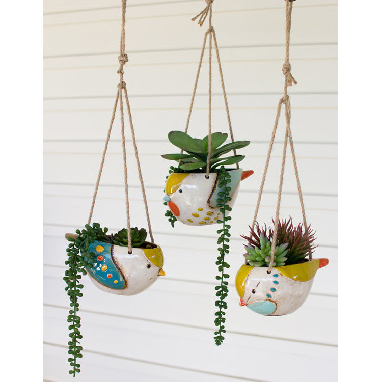 Ceramic Hanging Bird Planters Set/3