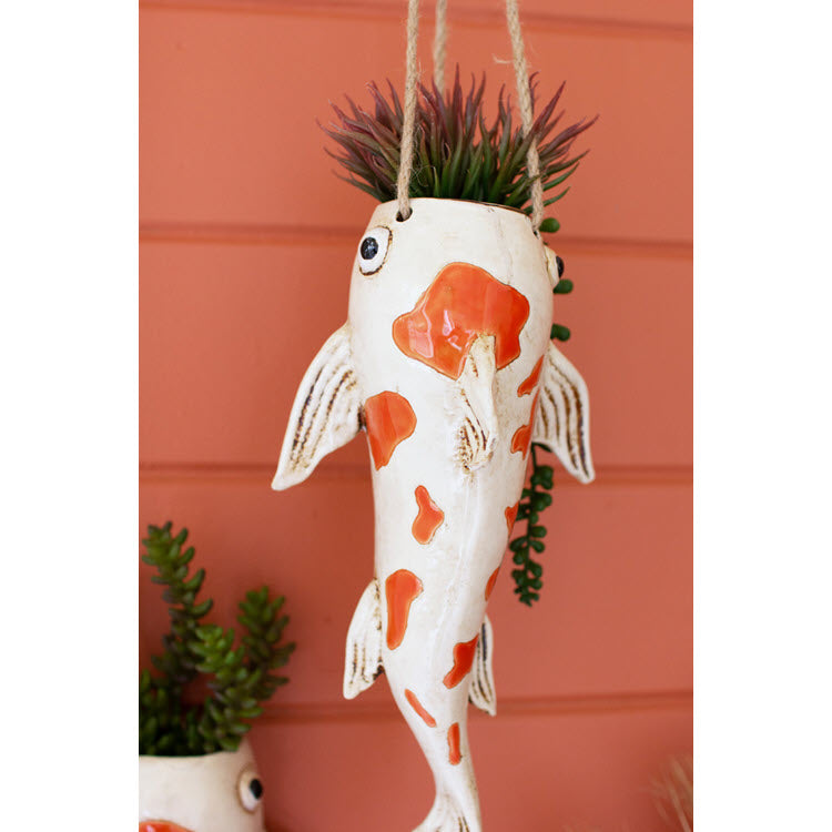 Ceramic Koi Fish Hanging Planter