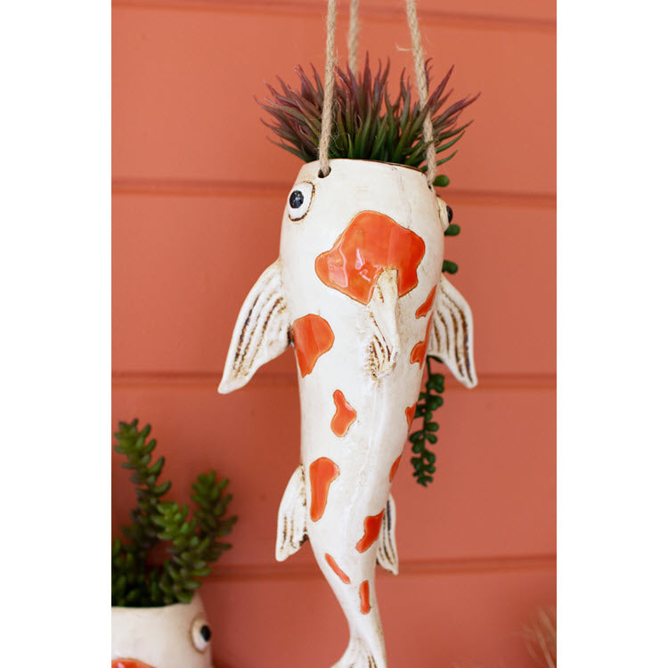 ceramic fish planter pots Ceramic Koi Fish Hanging Planter