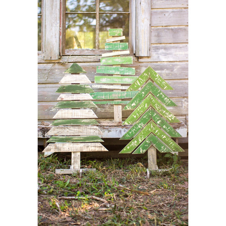 Recycled Wood Trees with Stands Set/3