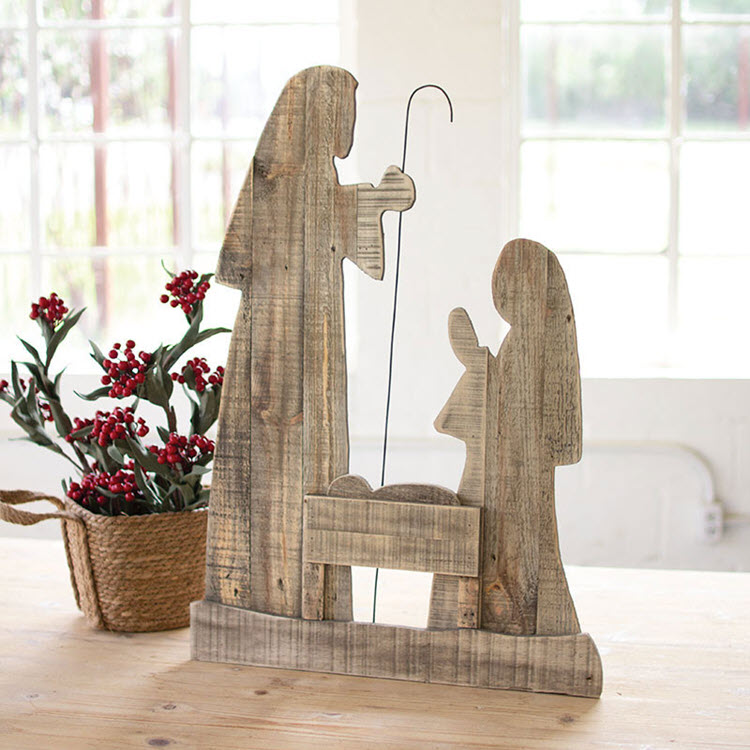 Wooden Nativity with Stand