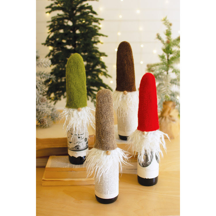 Felt Santa Wine Toppers with Wispy Beards Box/8