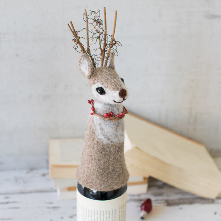 Felt Deer Christmas Wine Topper Box/4