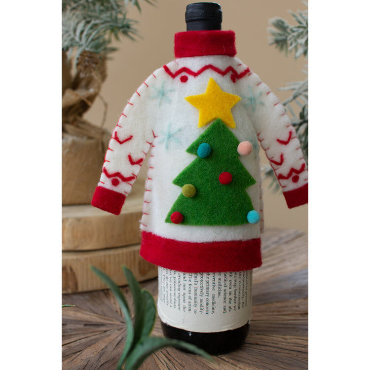 Felt Christmas Tree Sweater Bottle Topper Box/4