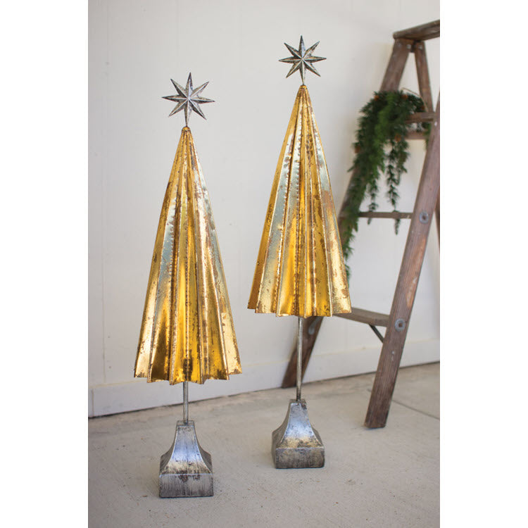 Folded Gold Metal Trees with Silver Stars Set/2
