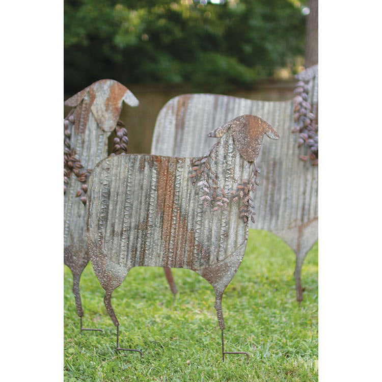 Corrugated Metal Christmas Sheep Yard Art Set/3