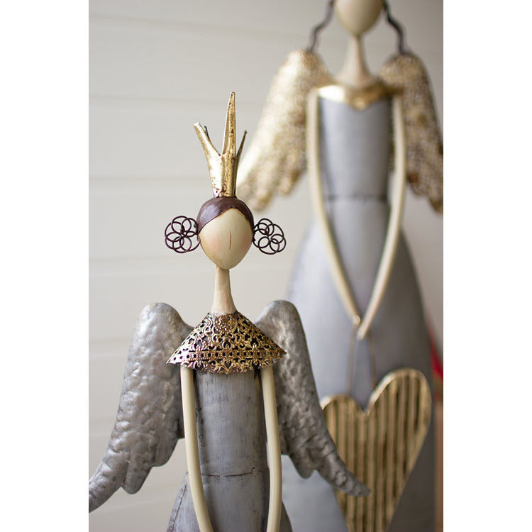 Gold and Grey Christmas Angels Holding a Heart and Star