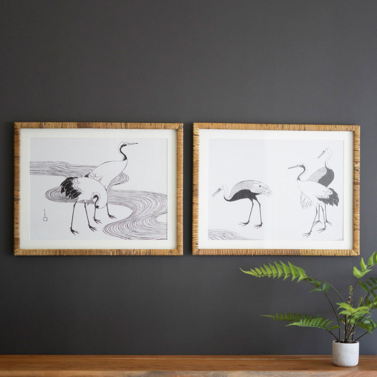 Framed Shore Bird Prints Under Glass Set/2