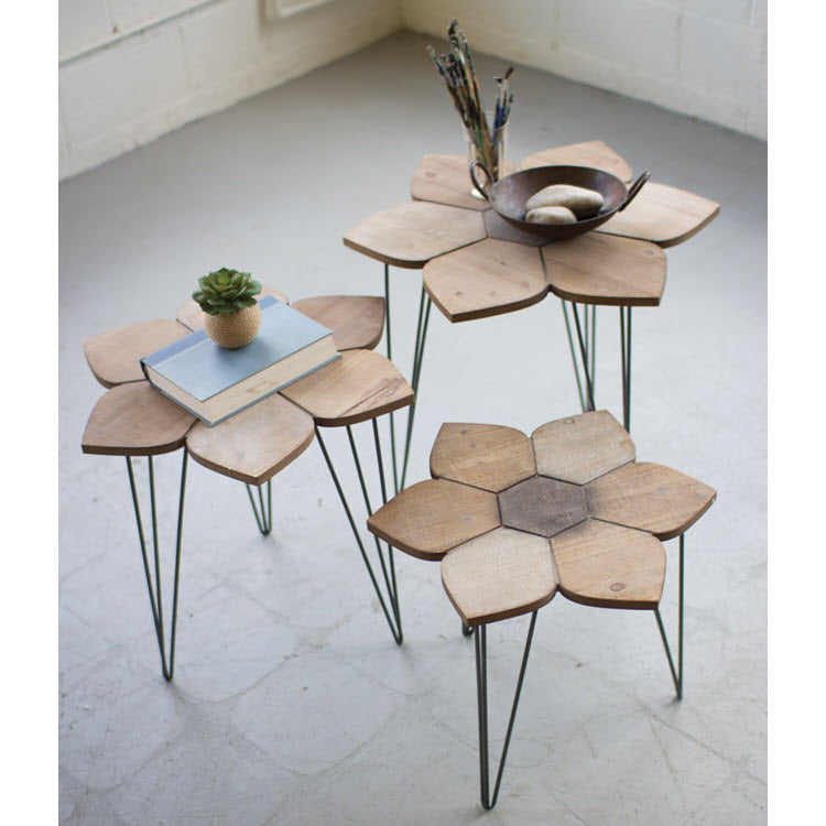 Flower Side Tables with Wooden Tops Set/3