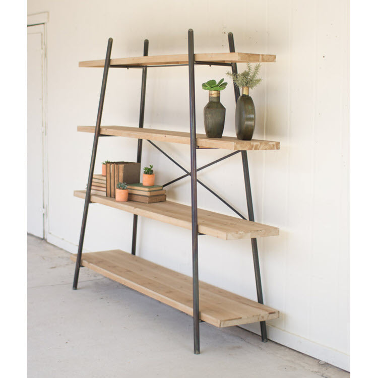 Four Tiered Wood and Metal Display Shelf