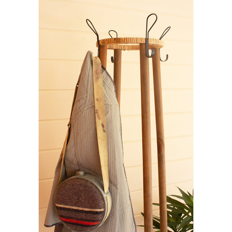 Tall Rattan Coat Rack with Umbrella Basket