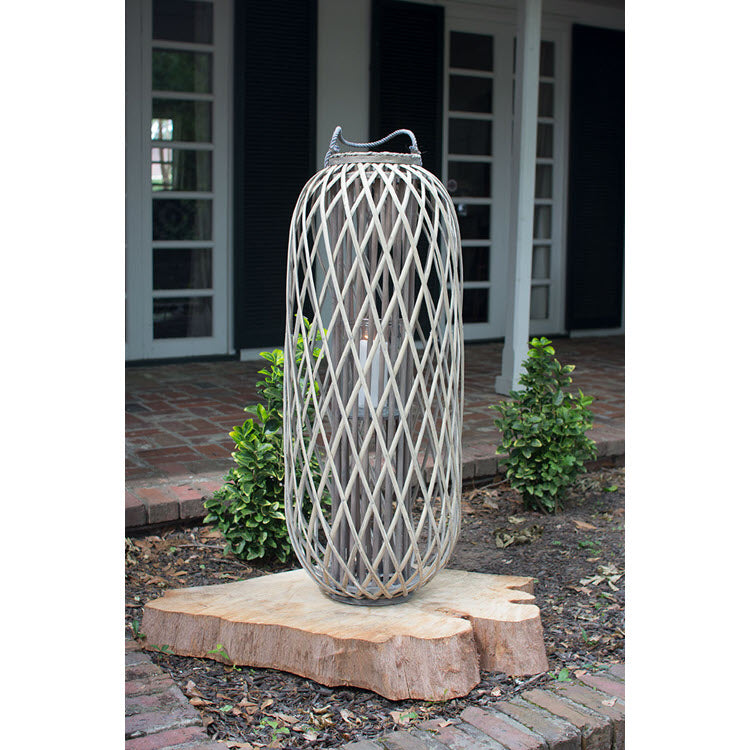 Tall Grey Willow Lantern with Glass (Four Sizes)