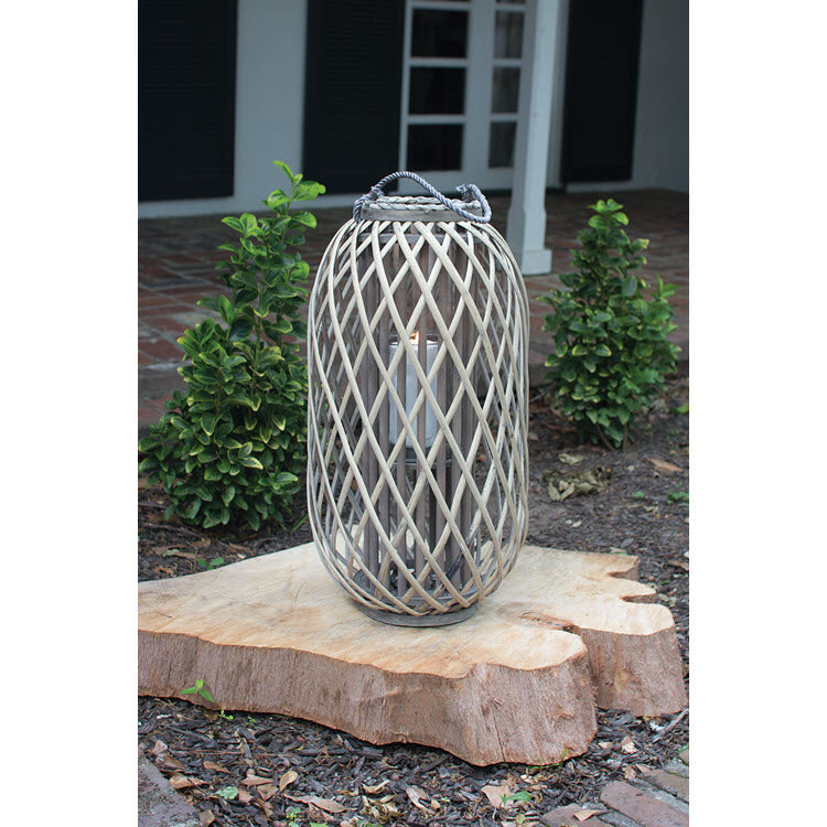 Tall Grey Willow Lantern with Glass (Four Sizes)