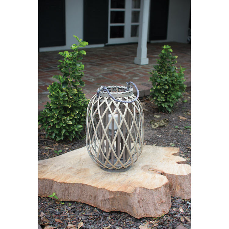 Tall Grey Willow Lantern with Glass (Four Sizes)