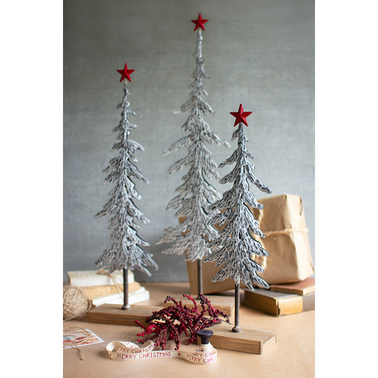 Metal Christmas Trees on Wooden Bases Set/3