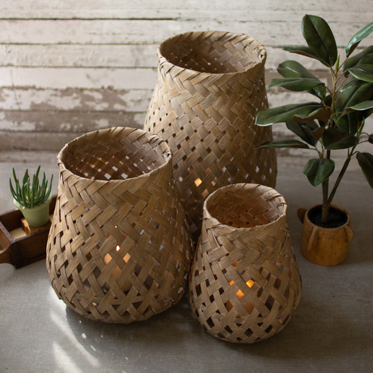 Kalalou Woven Bamboo Lanterns with Glass Set/3 A Colorful Farmhouse