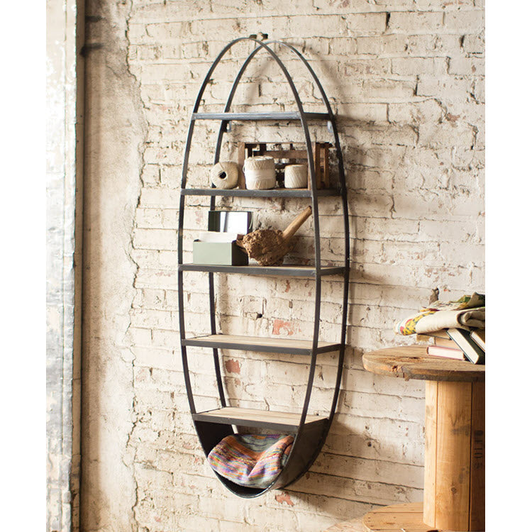 Metal and Wood Oval Wall Shelf