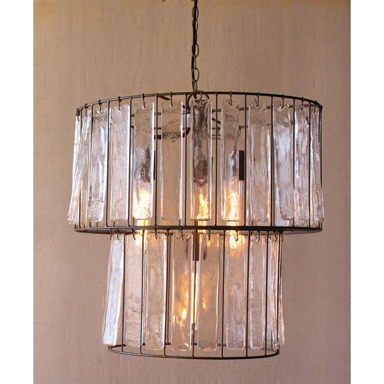 Two-Tiered Round Pendant Light with Glass Chimes