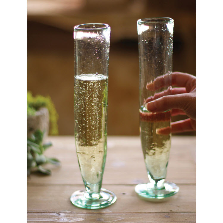 Tall Recycled Glass Champagne Flutes Set/6