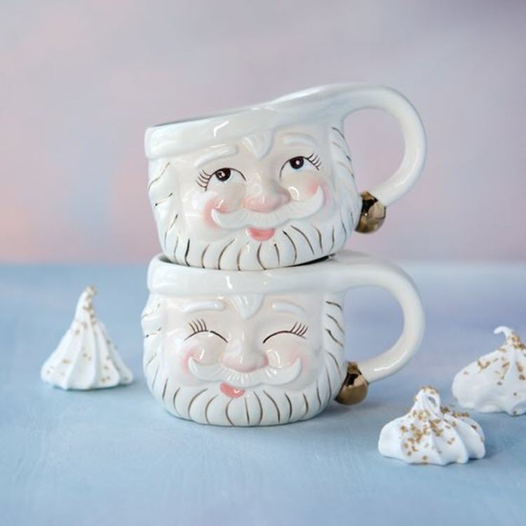 Papa Noel Ceramic Mugs Set/2 Cream