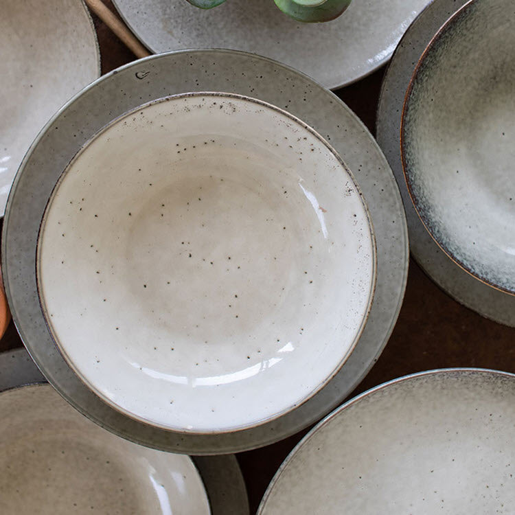 Oatmeal Ceramic Dinner Plates & Bowls- 12 Sets