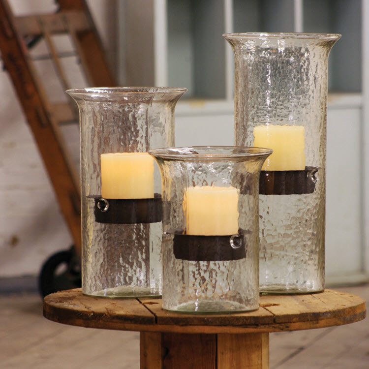 Glass Candle Cylinder with Rustic Insert (Three Sizes)