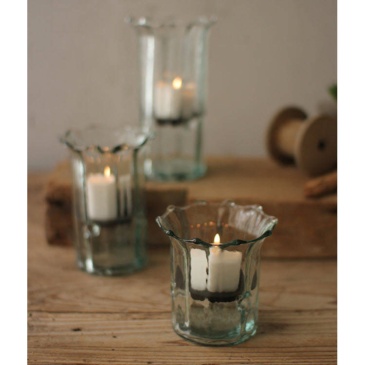 Recycled Glass Ribbed Votive Cylinders Set/3