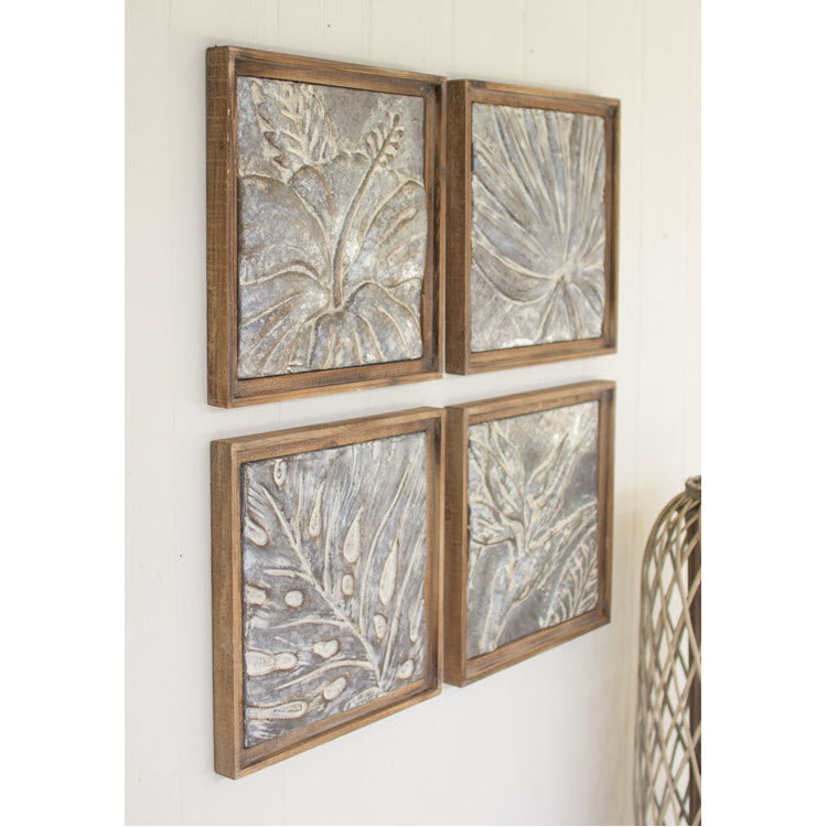 Framed Tropical Pressed Metal Tiles Set/4