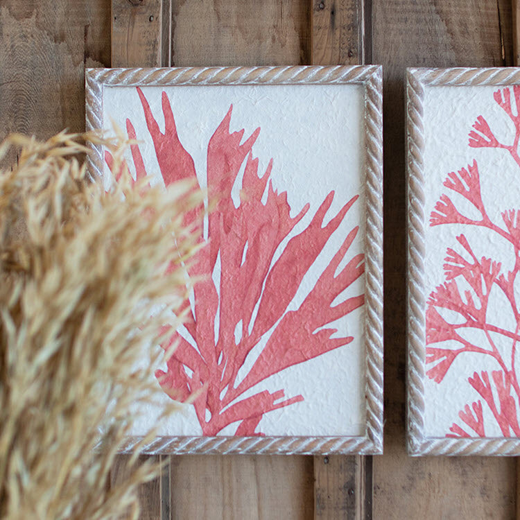 Coral Prints with Wooden Frames Set/4